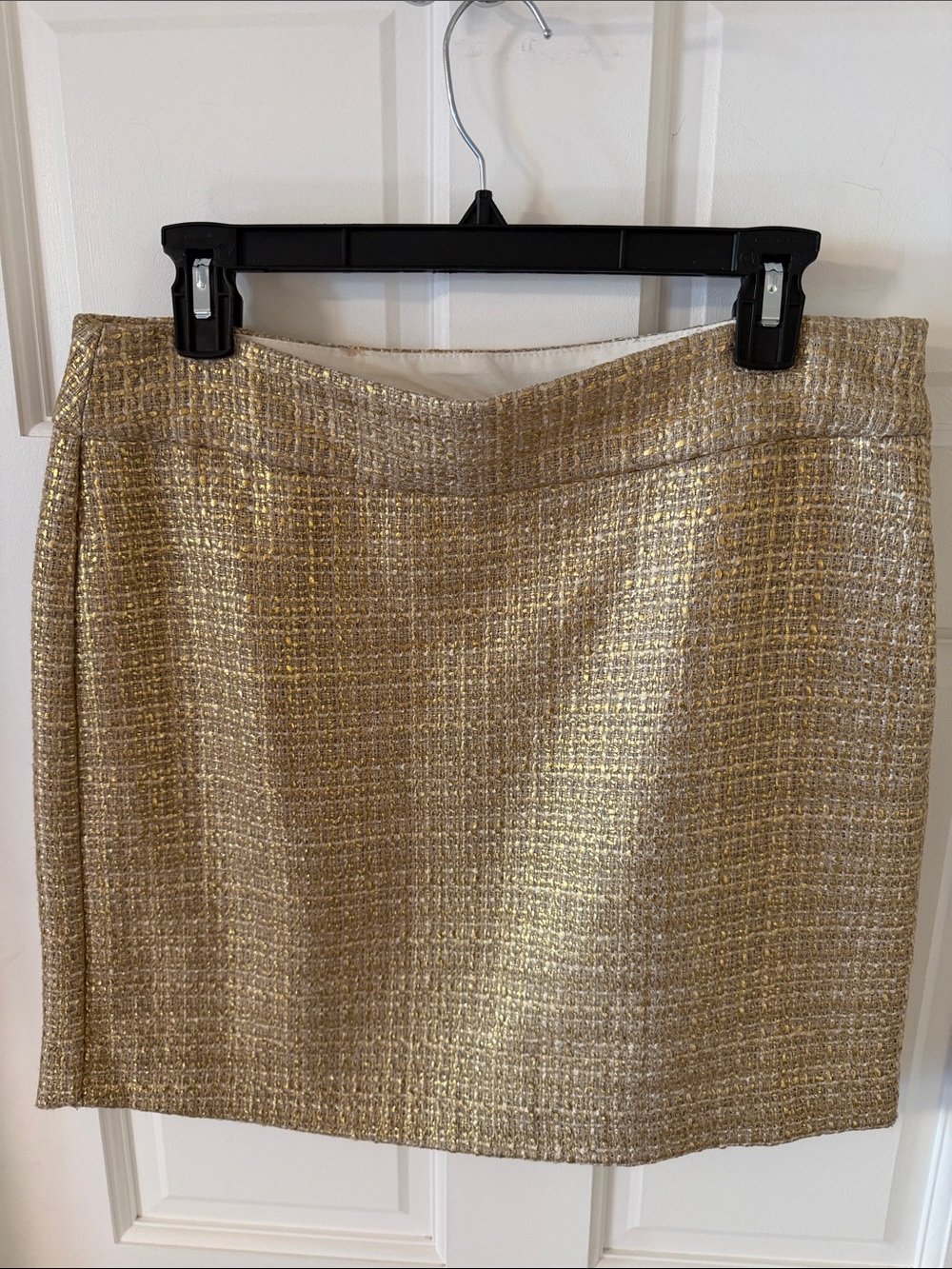 Banana Republic Metallic Coated Gold Tweed Mini Skirt Size 8